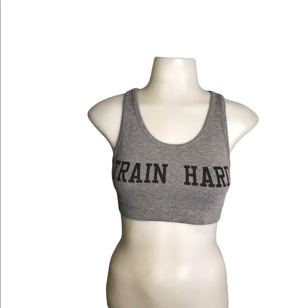 Hype | Gray Train Hard Graphic Sports Bra •